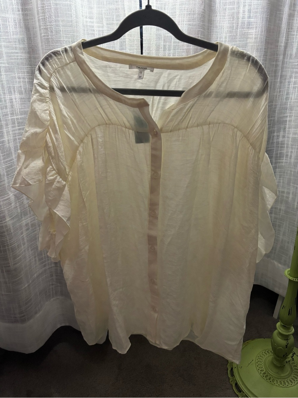 Maurices Cream Button-Front Ruffle Sleeve Blouse